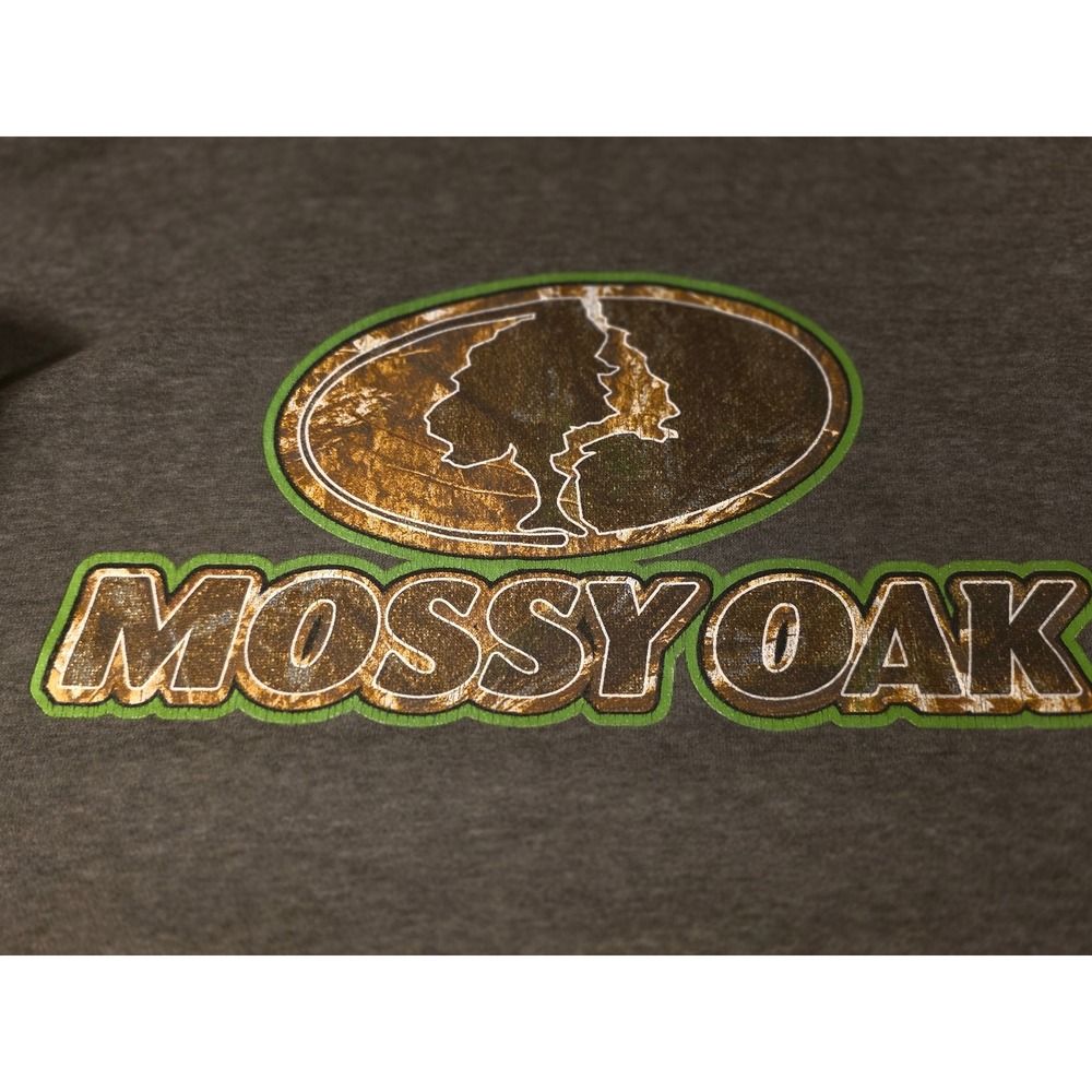 Mossy Oak Mens Large Gray Heather Camo Logo Pullover Fleece Hoodie Sweatshirt